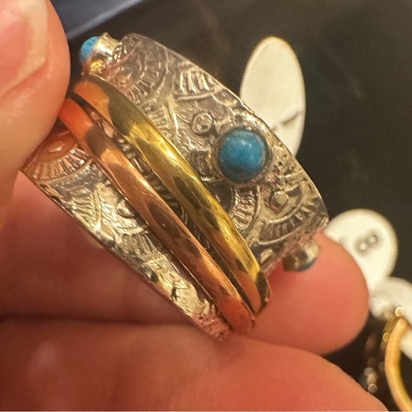 NEW Natural Gemstone Tricolor Solid 926 Sterling Silver anxiety spin ring sz 8 - Picture 8 of 13